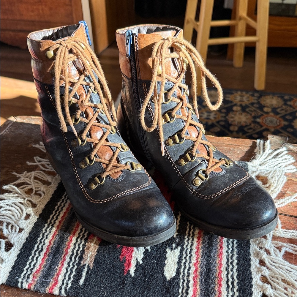 Josef Seibel Black and Brown Lace Up Boots
